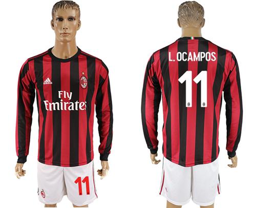 AC Milan #11 L.Ocampos Home Long Sleeves Soccer Club Jersey - Click Image to Close